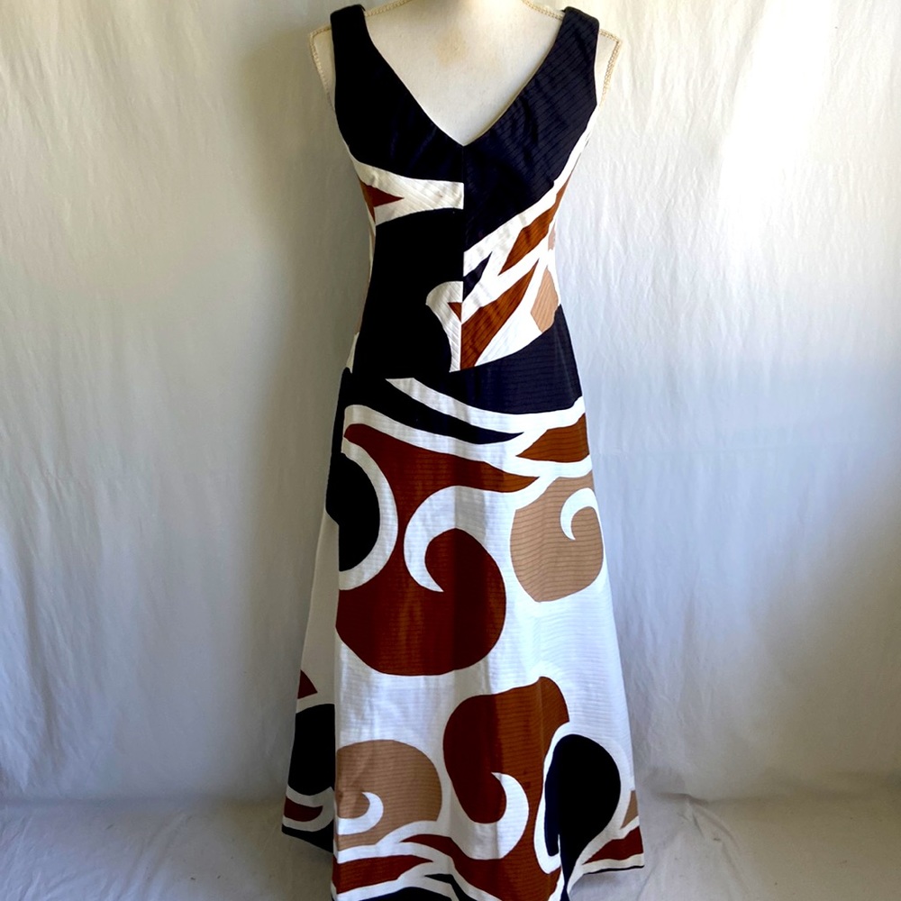 Vintage 1970s White & Brown Retro Maxi Dress Sz 10 - Picture 1 of 8